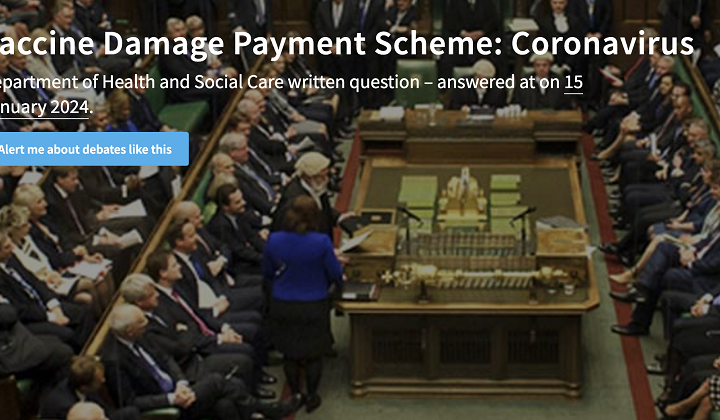 Written responses received from the Department of Health and Social Care on Vaccine Damage Payment Scheme: Coronavirus